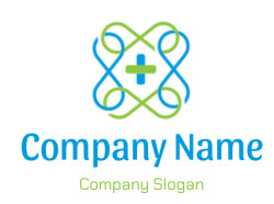 Abstract green and blue medical symbol with a cross design.