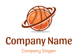 Illustration of a basketball with orbiting rings around it.