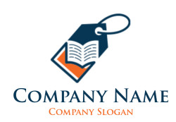 Icon of an open book overlaying a price tag in navy blue and orange.