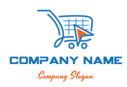 Icon of a blue shopping cart with an orange arrow inside.