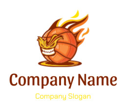 Illustration of a basketball with flames and a fierce expression