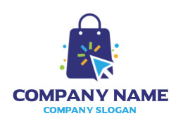 Graphic of a shopping bag with a cursor icon symbolizing online shopping.