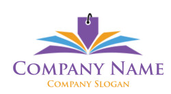 Colorful open book with an abstract bookmark logo design.