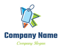 Abstract icon of a price tag with colorful geometric shapes in blue, green, and orange.