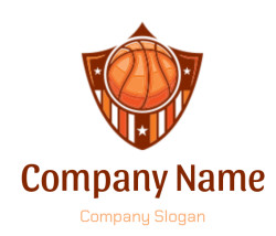 Basketball emblem with a shield design featuring stars and stripes.