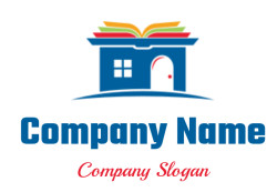 Logo featuring a stylized building with an open book on top, representing an educational institution.