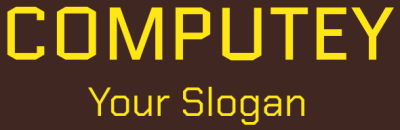 Yellow text logo featuring 'COMPUTEY' with a customizable slogan on a brown background.