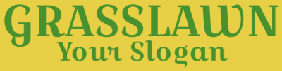 GrassLawn logo with green text on a yellow background and a placeholder slogan.