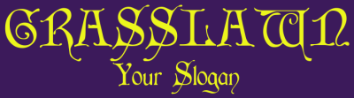 Grasslawn logo with a unique font style in yellow on a purple background.