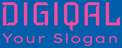 Digital logo with custom slogan on a blue background.