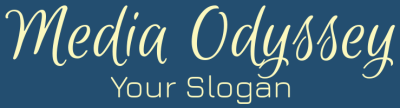 Media Odyssey logo with stylized text and slogan on a blue background.