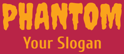Phantom logo with tagline on a red background and yellow text