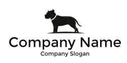 Silhouette of a standing dog with a collar, side view.