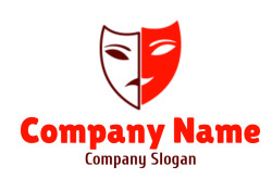 Illustration of a classic theatre mask divided into red and black halves representing comedy and tragedy.