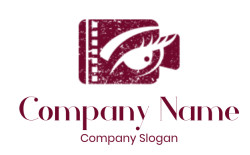 Artistic logo of an eye combined with a film strip in burgundy color.