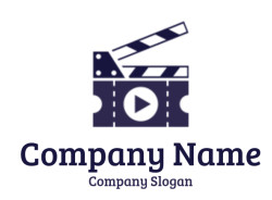 Blue movie clapperboard and play icon representing film production.