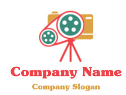 entertainment logo film reel in camera on tripod