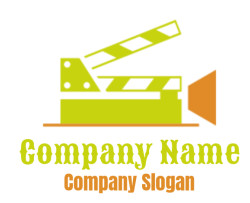 Illustrated green and orange film clapperboard icon