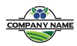 farm logo blueberry with leaves in fields