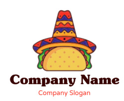 Illustration of a taco topped with a colorful sombrero.