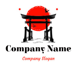religious logo Japanese shrine water gate sun