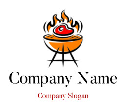 Illustration showing a steak being grilled on a barbecue with flames.