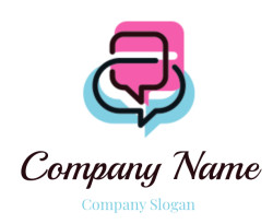 Icon of overlapping pink and blue speech bubbles symbolizing communication.