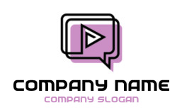 Illustration of a play button icon within a layered speech bubble design.