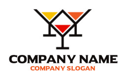 Abstract geometric design of three martini glasses with colorful triangles.