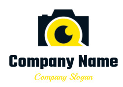 Stylized camera icon featuring a yellow circle with a curved detail inside.