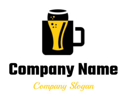 Illustration of a beer mug with a yellow drink in a black outline.