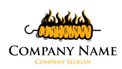 Stylized text designed like a skewer with flames appearing above each letter.