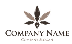 Stylized bird feather logo with abstract design elements in brown and black.