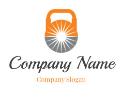 A logo featuring a padlock with an orange top and a gray sunburst pattern.