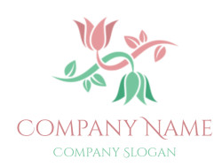 An elegant floral design featuring pink and green flowers with decorative leaves.