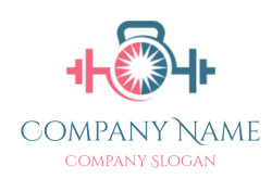 Abstract logo featuring a dumbbell combined with a wheel symbolizing fitness and health.