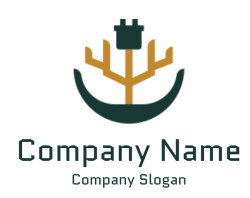 Abstract logo featuring a stylized tree and shield design with green and brown colors.