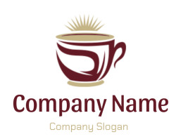 A stylized coffee cup logo with rising steam above it, featuring a brown and gold color scheme.