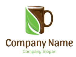 Illustration of an eco-friendly coffee mug with a green leaf design.