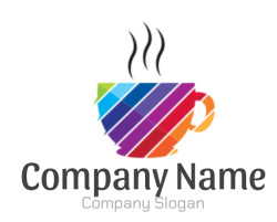 Abstract illustration of a colorful mosaic coffee cup with steam.