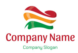 Abstract design featuring colorful wave-like patterns in red, orange, and green.