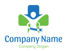 Abstract health and fitness icon featuring a person silhouette with a green measuring tape.