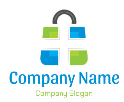 A stylized icon featuring a lock combined with a healthcare cross in blue and green colors.
