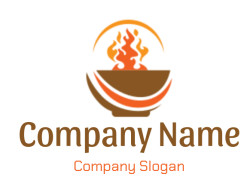 Stylized logo of a soup bowl with steam depicted as orange flames in a circular design.