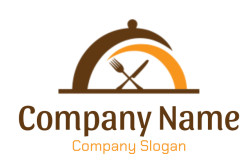 Logo featuring a brown cloche and orange arc with crossed fork and knife.