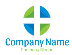 Abstract geometric circle design with blue and green quadrants.