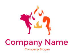 Stylized illustration of a cow with flames.