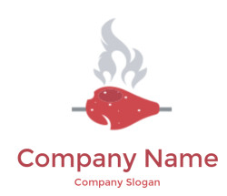 Illustration of meat being cooked on a grill with flames.