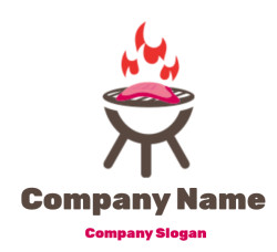 Flat design illustration of a barbecue grill with a steak cooking over an open flame.