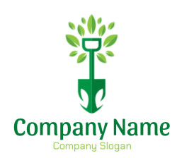 Green shovel designed to look like a tree with leaves symbolizing gardening or eco-friendliness.